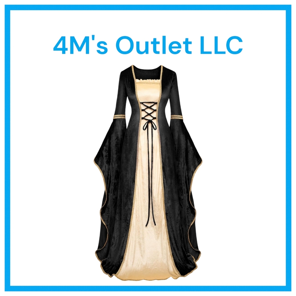 Elegant Black and Cream Medieval Dress
